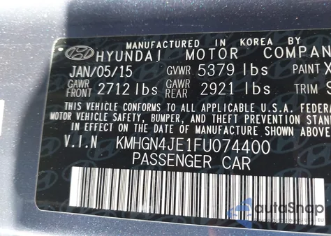 2015 Hyundai Genesis 3.8 z USA, uszkodzony, nr VIN KMHGN4JE1FU074400